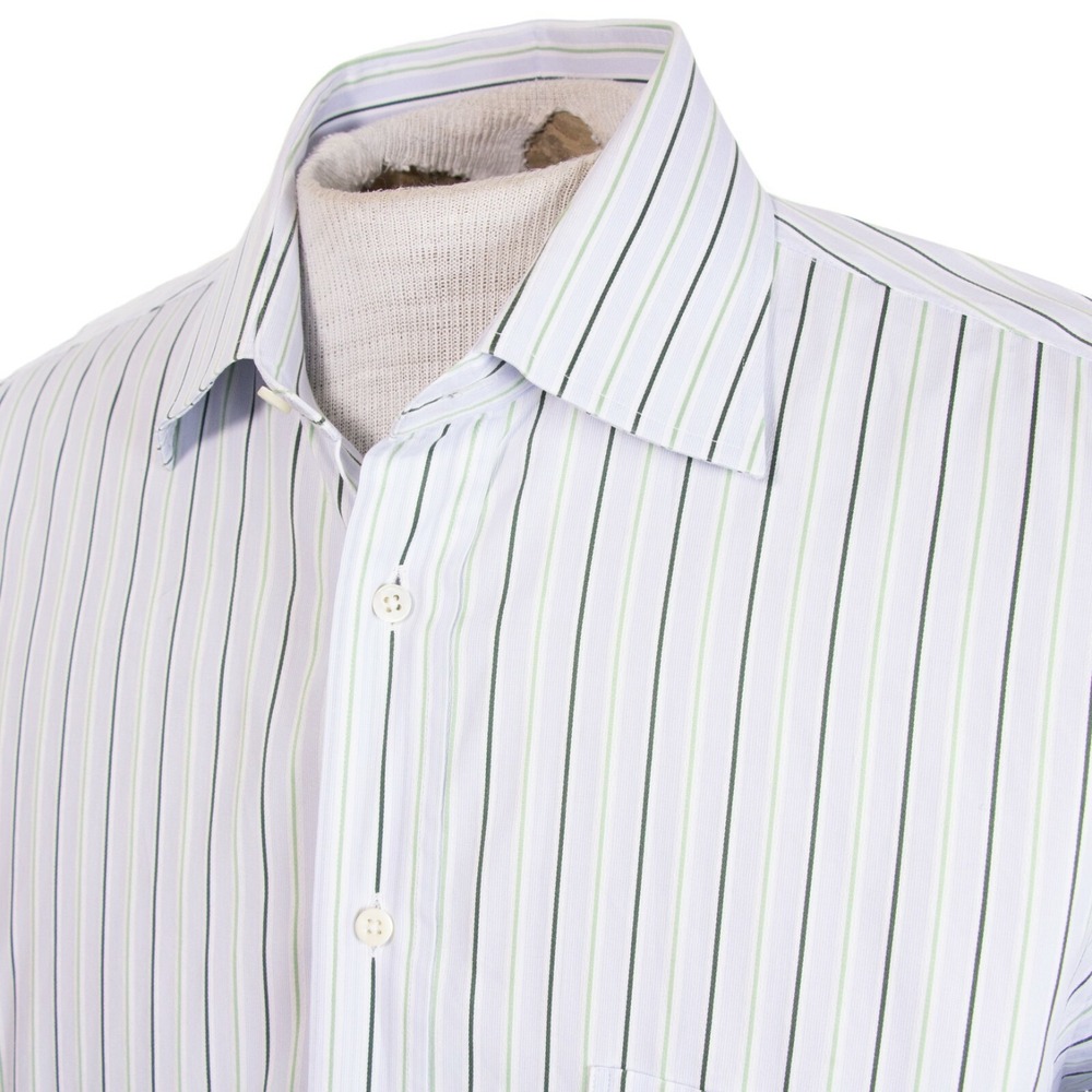 Canali‎ Mens 17 Light Blue Multicolor Check Long Sleeve Button Up Dress Shirt